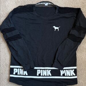 PINK Victoria's Secret Black Mesh Sleeve Top